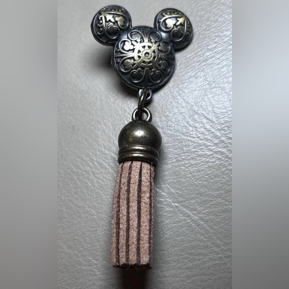Disney Parks Black and Gold Mickey Icon Head with Tassel Dangle 2017 Disney Pin